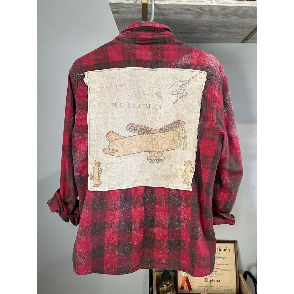 Reworked‎ Ref Mens Nebraska Cornhuskers Plaid Shirt Large NCAA Gameday Patch L